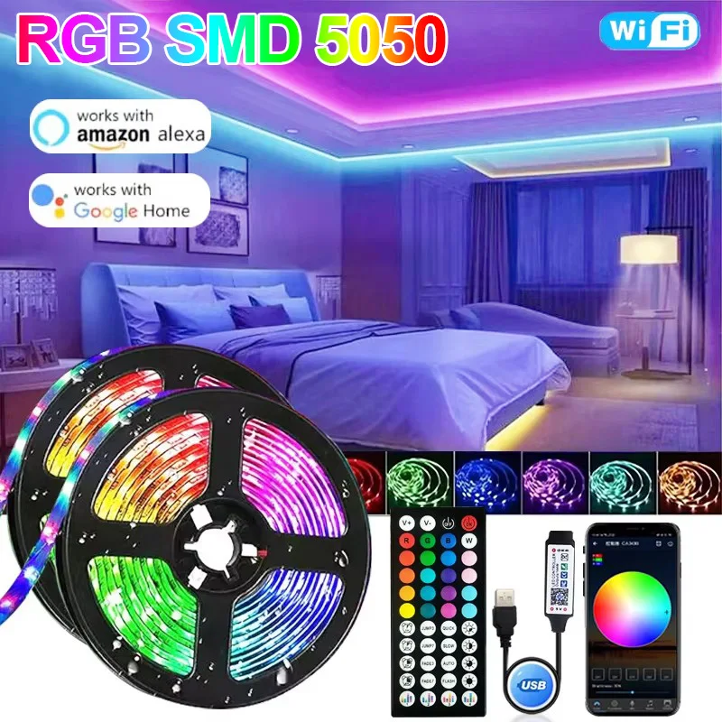 1-30M Led Strip Lights Bluetooth WIFI APP Remote Control RGB 5050 LED Lights for TV Backlight Christmas Party Room Decoration