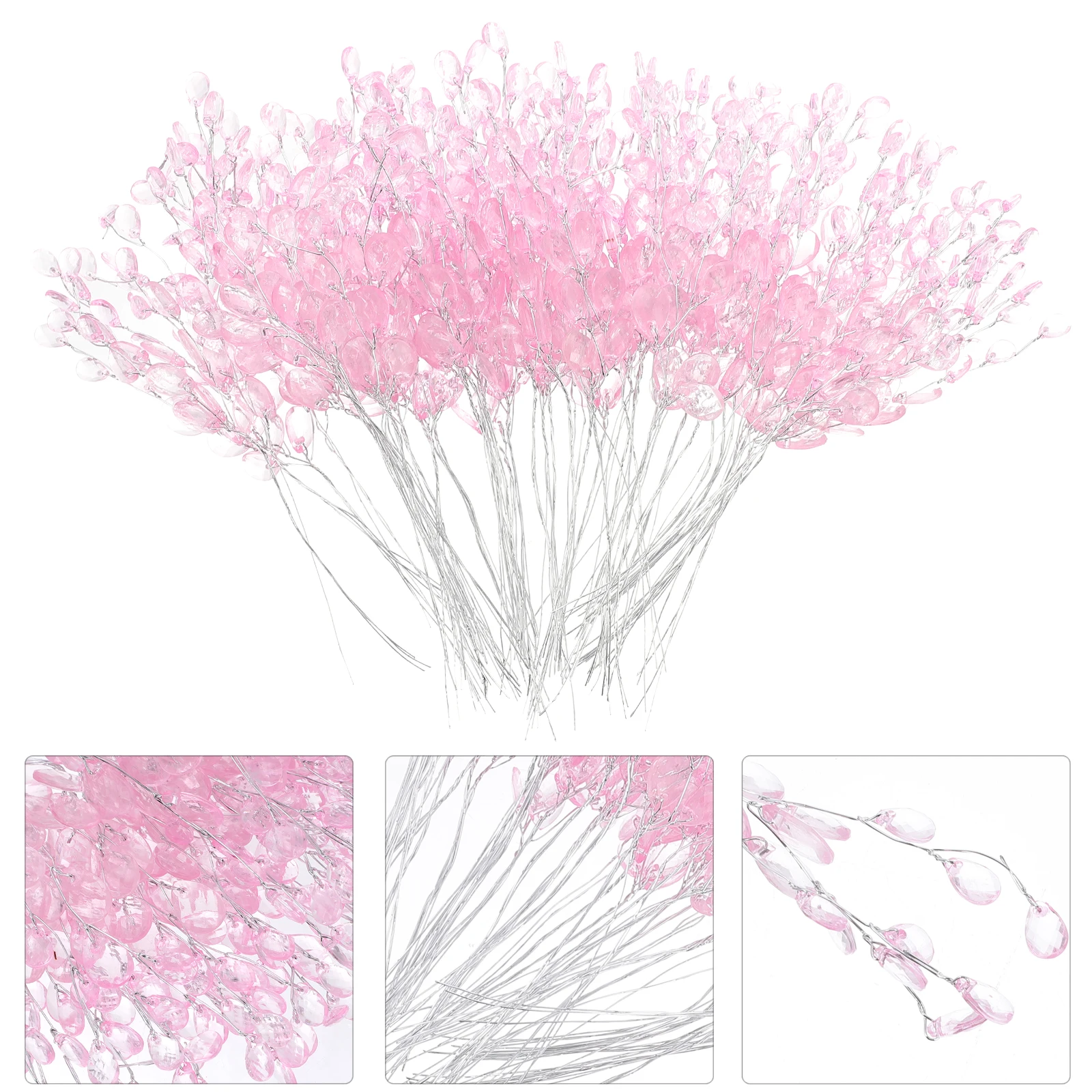 

50 Pcs UV Artificial Flower Decoration Bridal Hair Accessories Bouquet Flowers Wedding Table Pink Acrylic