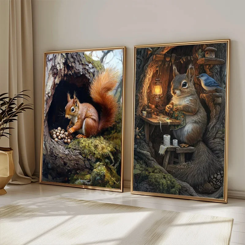 Retro Realism Naturalism Whimsical Wild Boar Water Vole Among Reeds Animals Poster Canvas Paintings Wall Art Pictures Home Decor