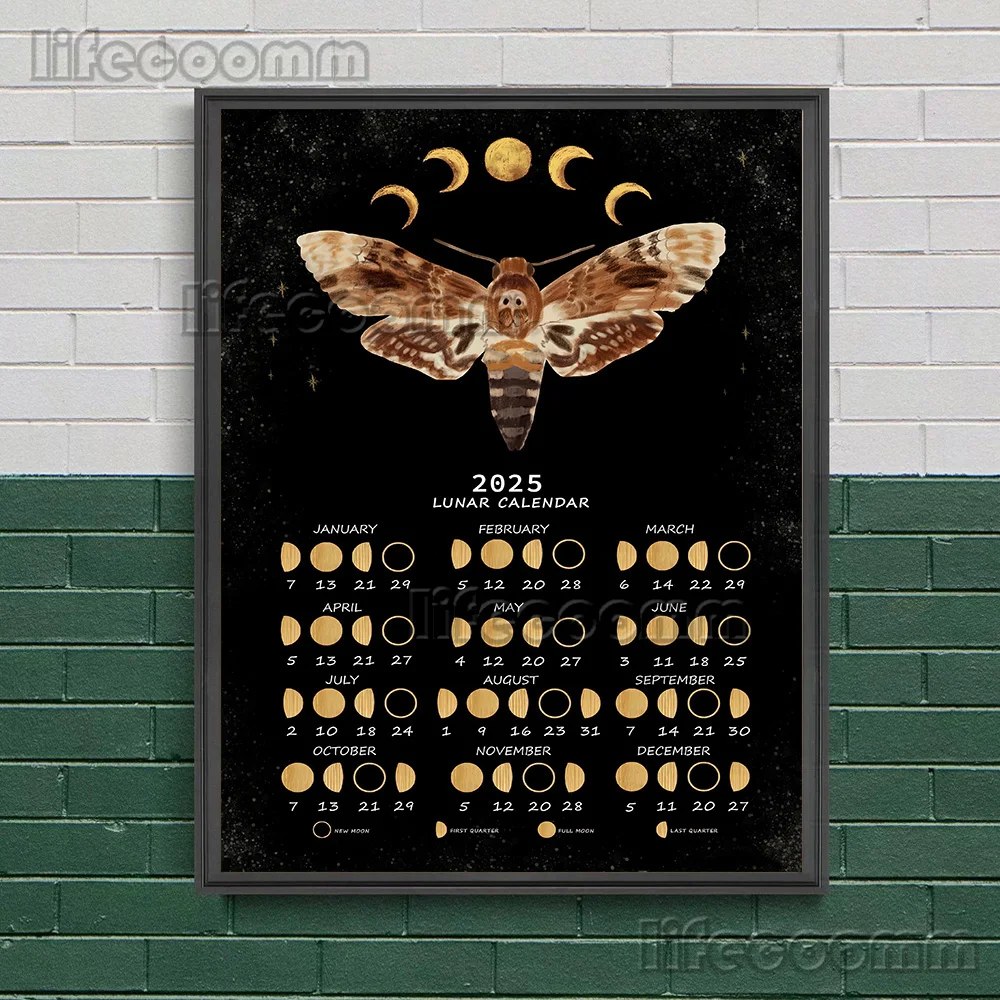 Moon Phases Calendar 2026,Wicca Calendar Wall Art Canvas Painting,2026 Moon Cycle Moon Phase,Art Poster Print,Home Decoration