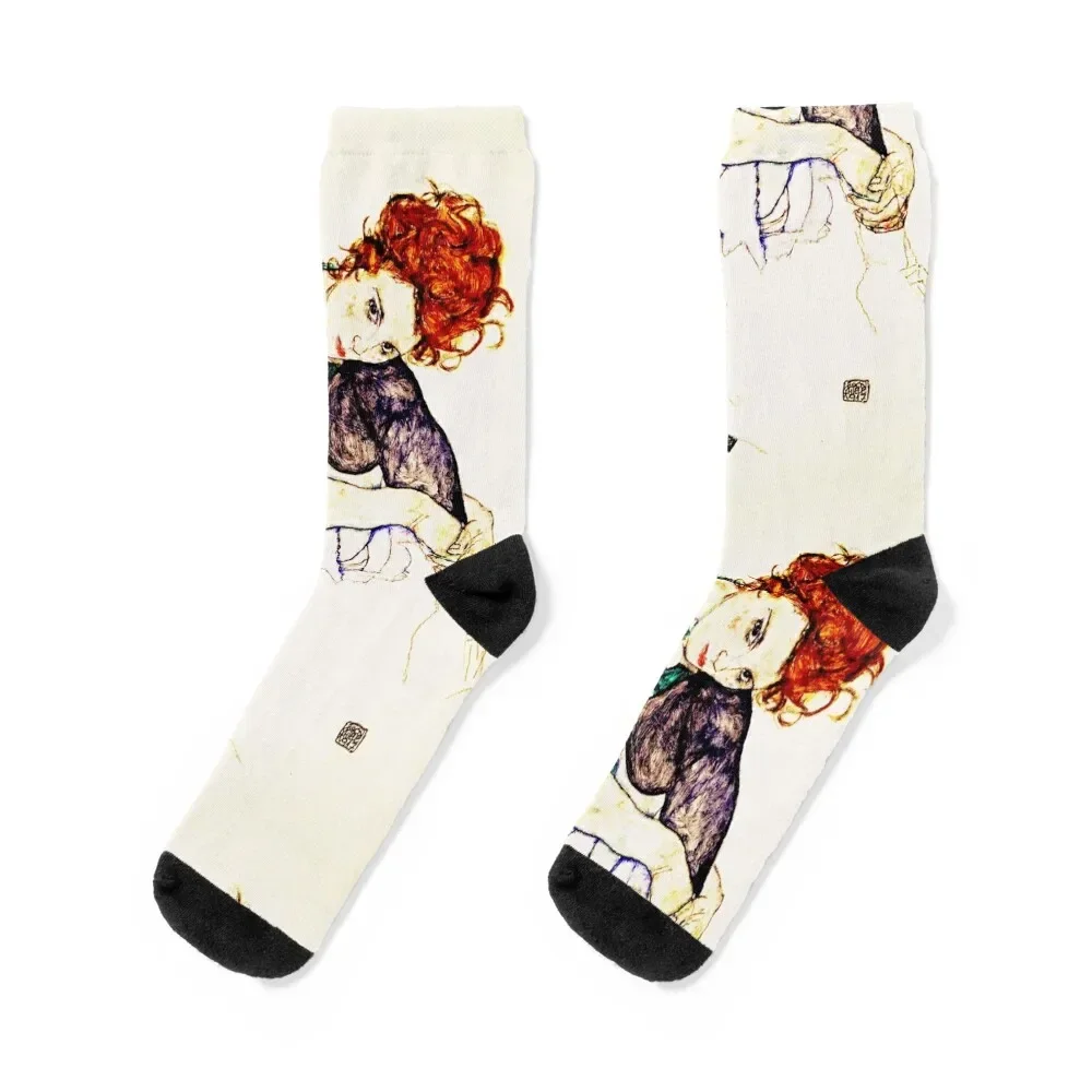 

Egon Schiele Seated Woman with Legs Drawn up Socks men cotton high quality christmass gift winter Socks For Girls Men's