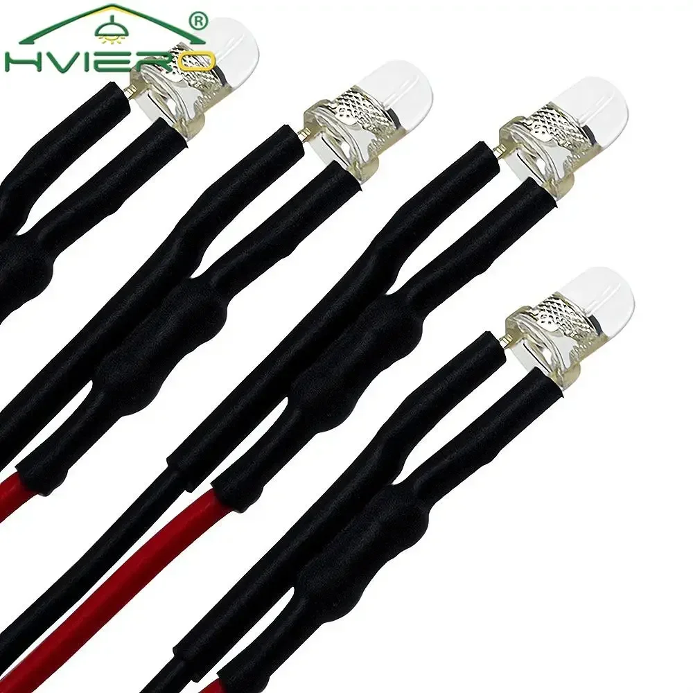 5X Pre Wired LED Round Light Bulb Chip Beads Cable Mini F3 3mm 20cm DC 12V White Warm Red Green Blue Yellow Emitting Diodes Lamp