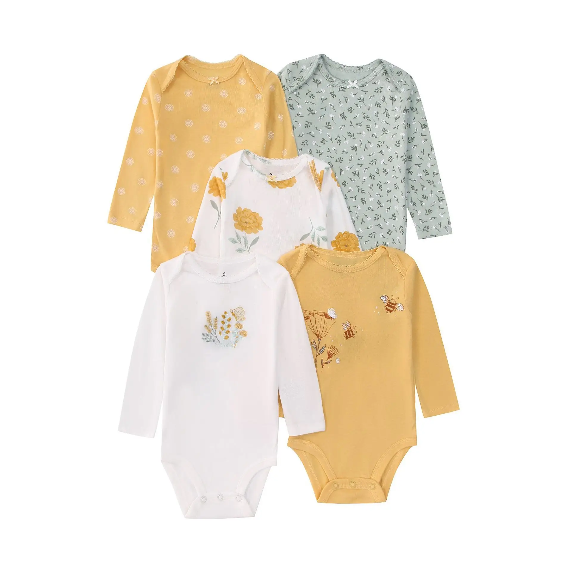 5PCS Newborn Infant Baby Bodysuits Long Sleeve Cartoon Animal Flowers Print Bodysuit For Baby Boys And Girls Clothes
