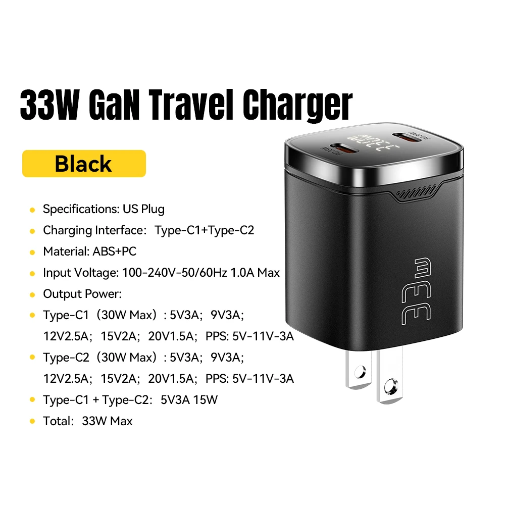 Essager 33w gan usb c ladegerät digital anzeige pd schnell aufladen für iphone 13 12 max pro ipad für xiaomi poco samsung ladegerät es 3