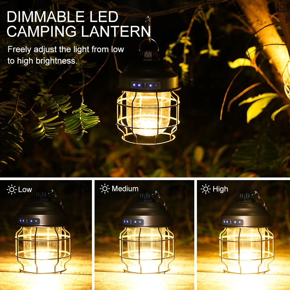 2023 LED Vintage Lantern Outdoor Rechargeable 3600mAh Bulit-in Battery Camping Lights Waterproof Railroad Lantern For Tent Yard