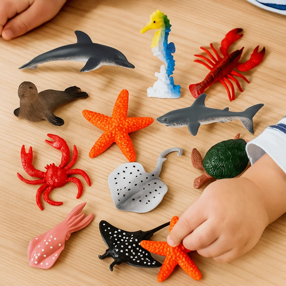 

12pcs Plastic Sea Life Animals Model Shark Turtle Crab Handmad Ocean Animals Ornaments Crafts Realistic