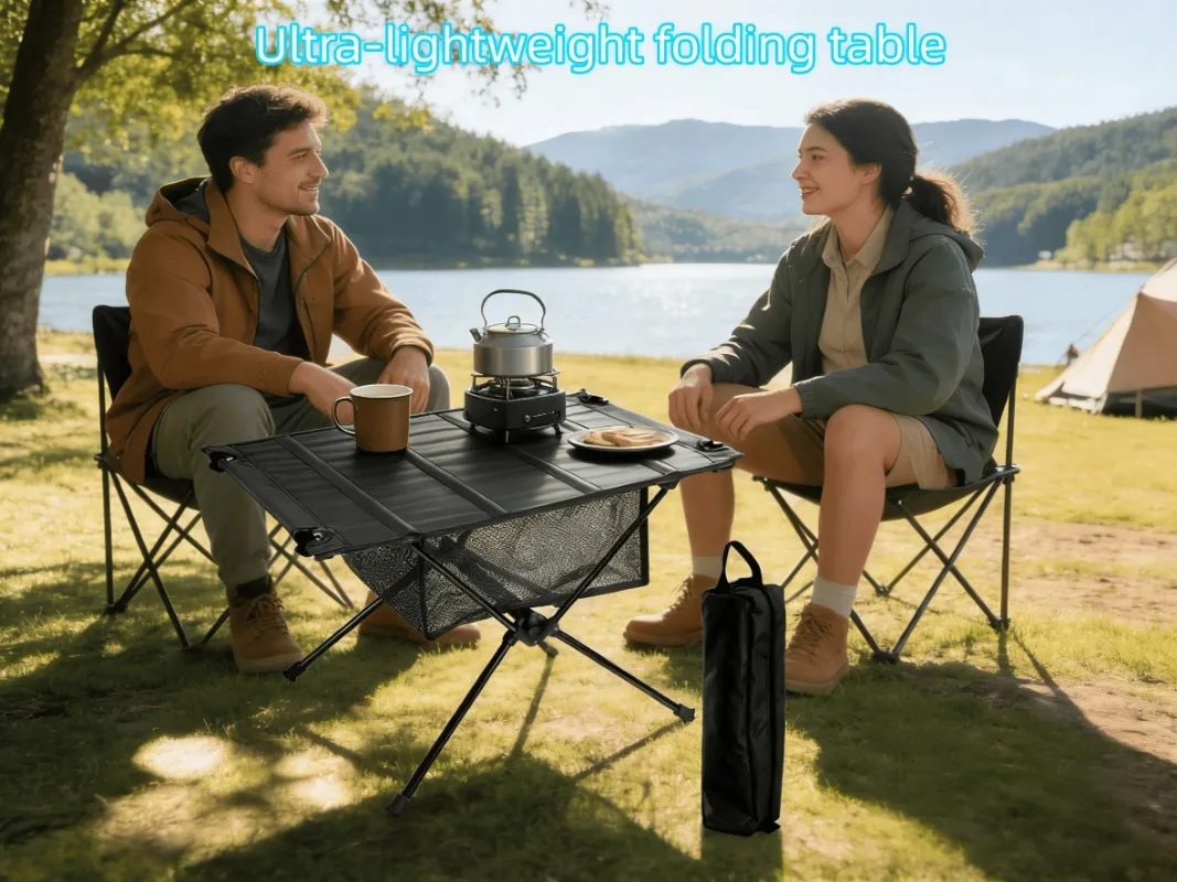 Foldable Camping Table Portable - Lightweight Aluminum Alloy Roll-Up Table, 1680D Oxford Top for Outdoor Picnic Hiking Travel