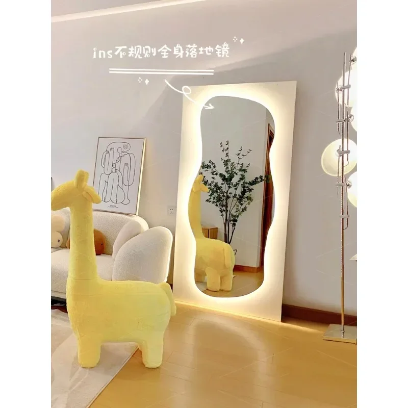 Customized clothes mirror Net red ins Irregular wave floor mirror Art full body  Clothes shop LED shaped thin mirror