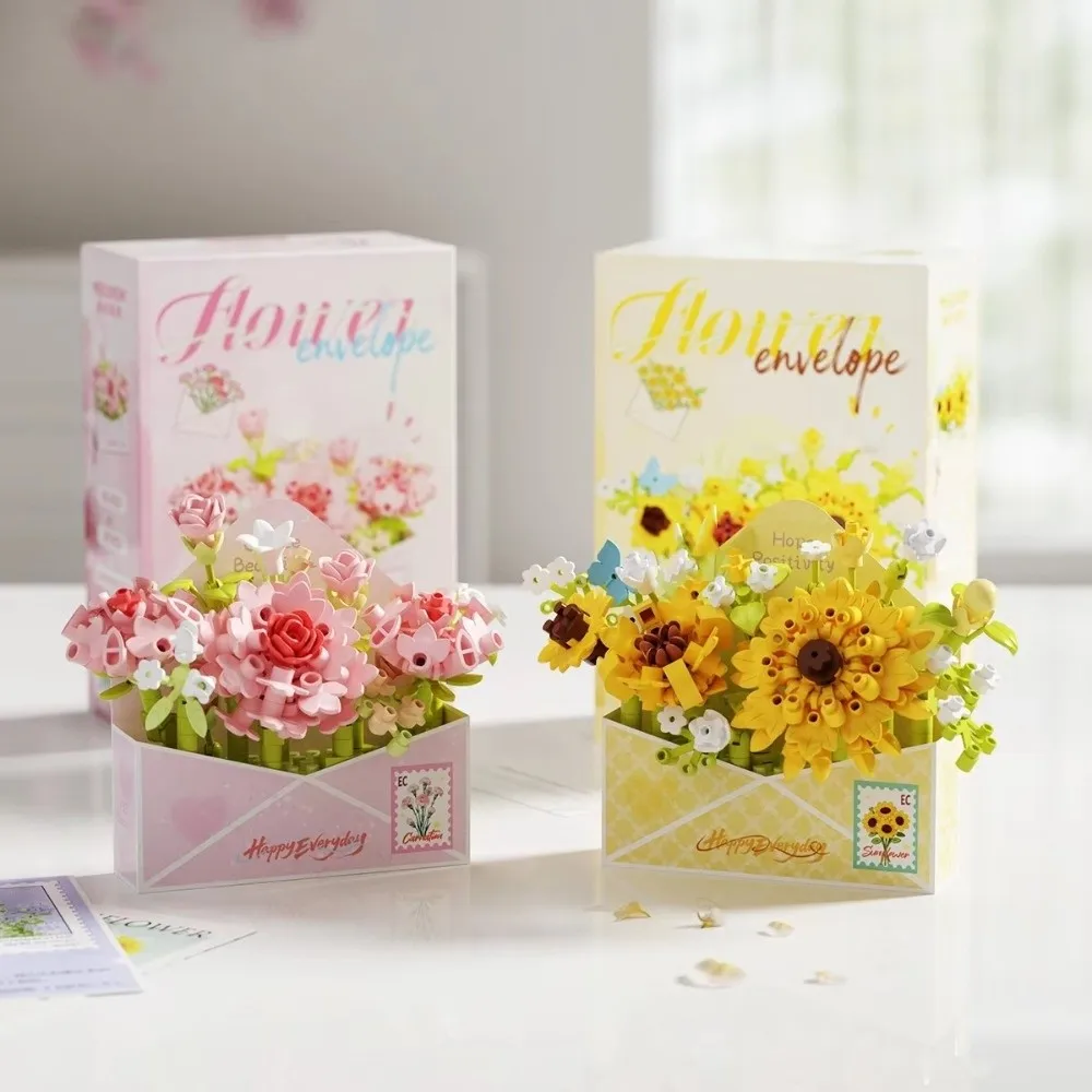 DIY Flower Bouquet Building Blocks Mini Bricks Tulip Rose Sunflower DIY Floral Set Flower Theme Desktop Decoration