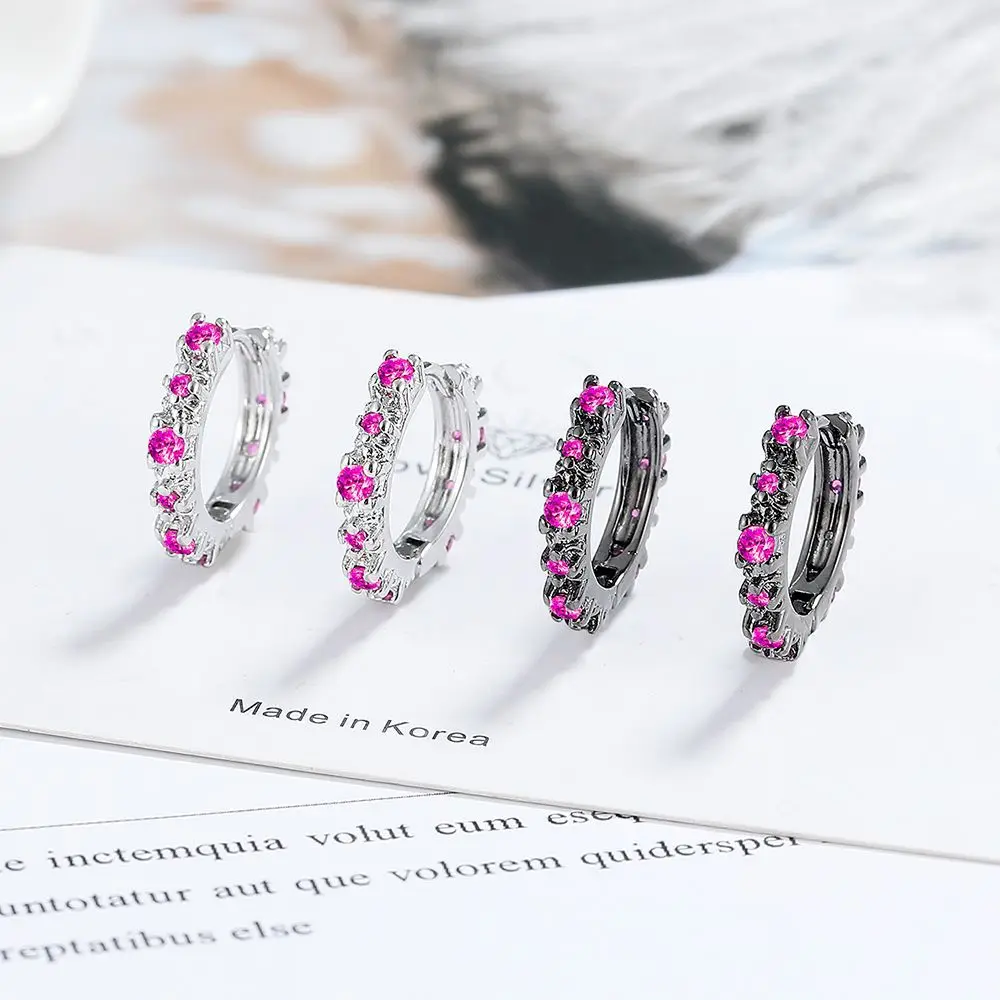 

925 Sterling Silver Black Gold Inlaid Red Zircon Earrings Anniversary Birthday Wedding Party Gift