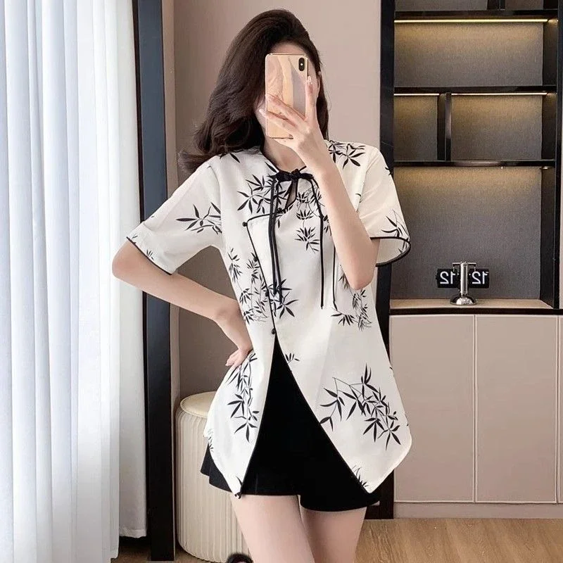 

Elegant Chiffon Print T Shirt Short Sets for Women 2 Pieces Light Trends Kit Classic 2025 Outfits New in Matching Woman Shorts