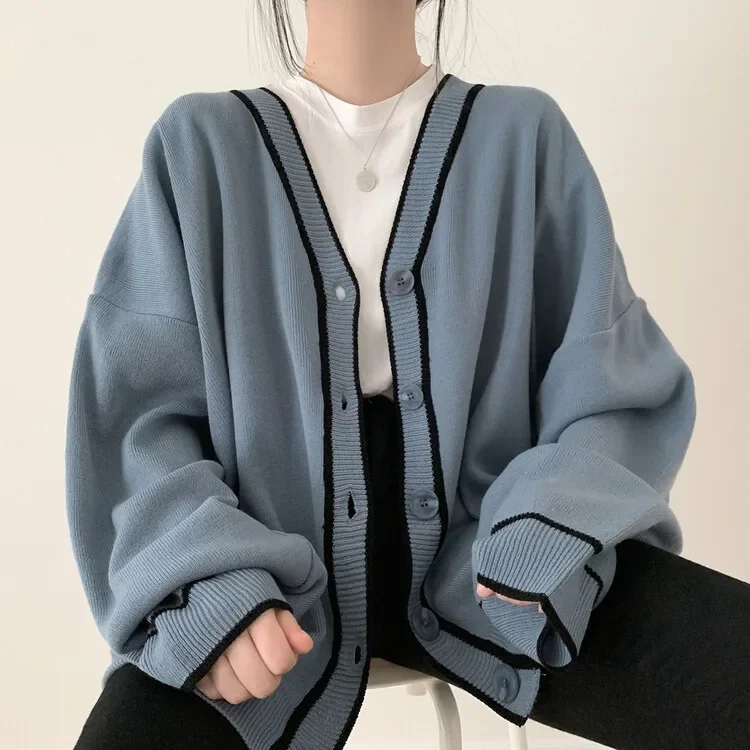 Varsity-Striped Cardigan Sweater for Women Long Sleeve Button Down V-neck Knit Cardigan High School Teen-girl Preppy Outfit