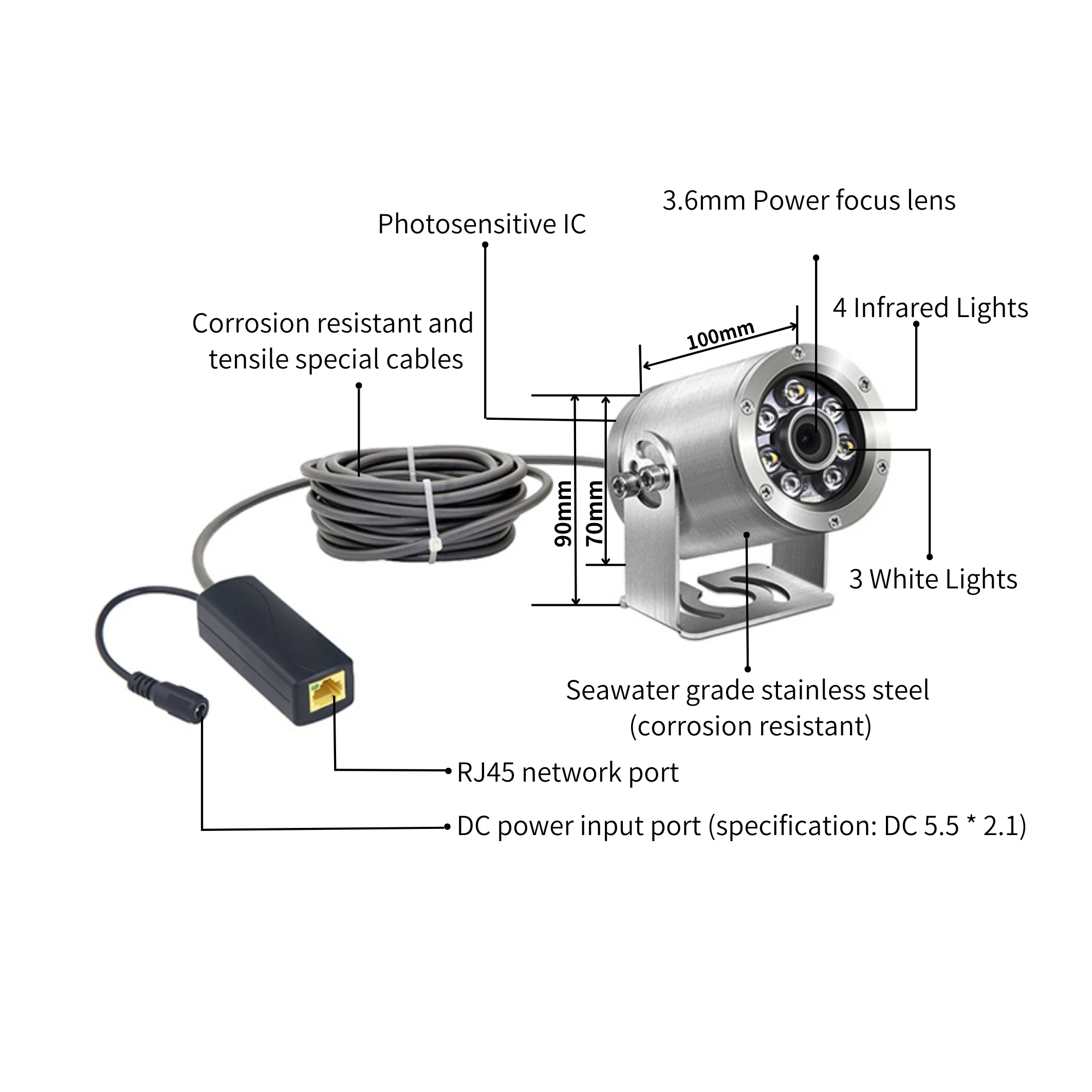 Barlus Ip68 Grabación de vídeo en tiempo real Cámara de pesca submarina Cámara analógica