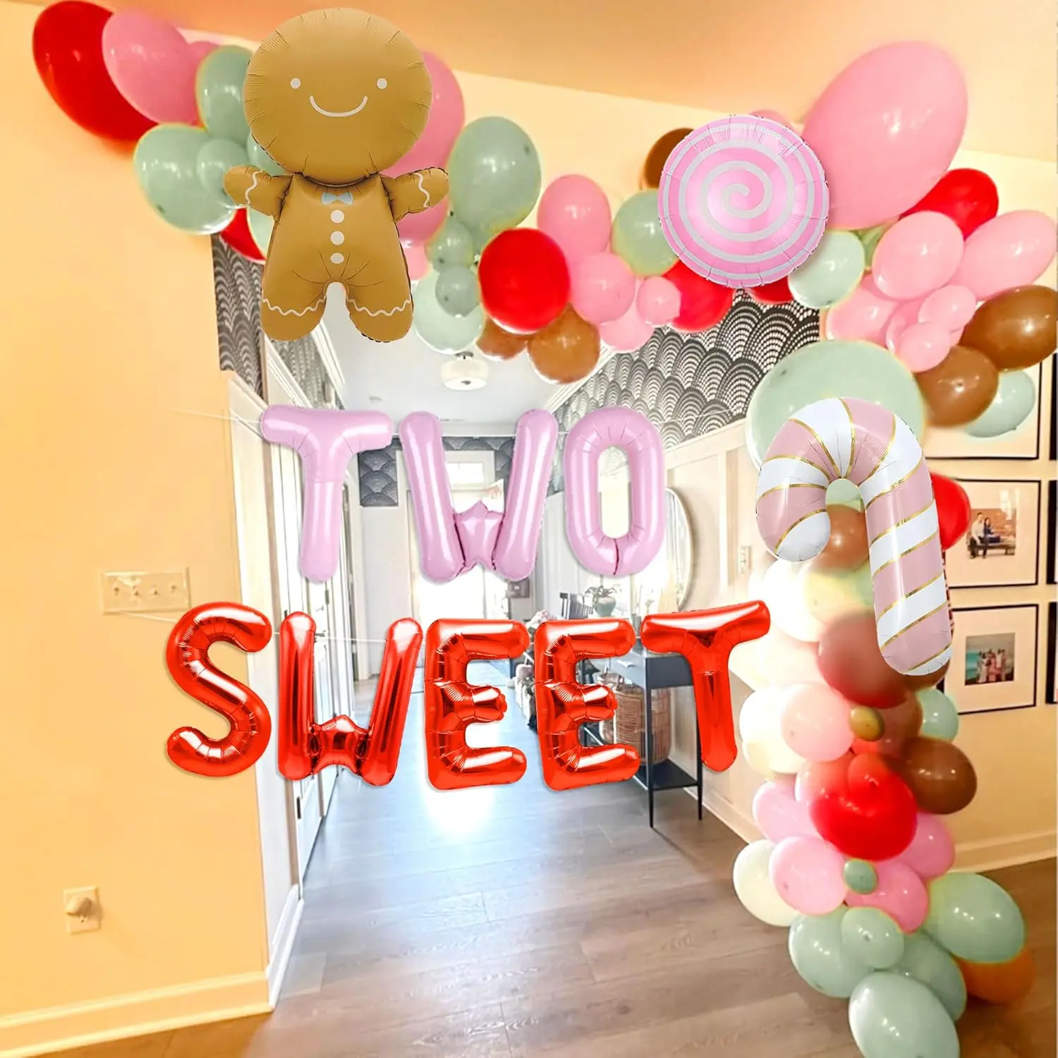 LaVenty Rosa Zwei süße Banner, zweiter Geburtstag, Lebkuchendekoration, süße Weihnachtsdekoration, Lebkuchen-Geburtstag für süße