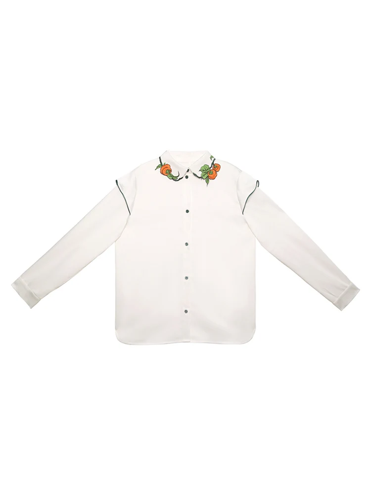 Spring and Autumn Women Chinese style Persimmon Embroidered Shirt