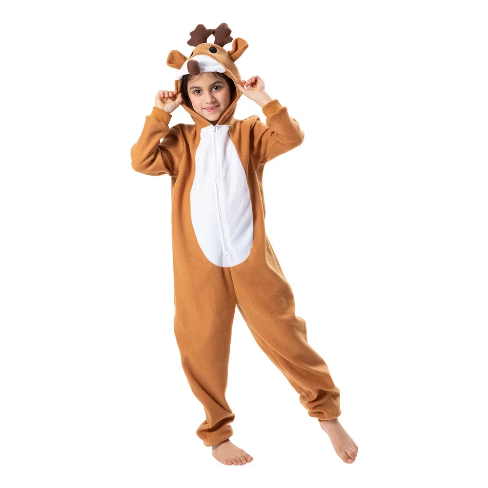 2024 NEW Child Christmas Unisex Reindeer Costume Family Elk Cosplay Outfits Couple Animal Pajamas Carnival Party Suit