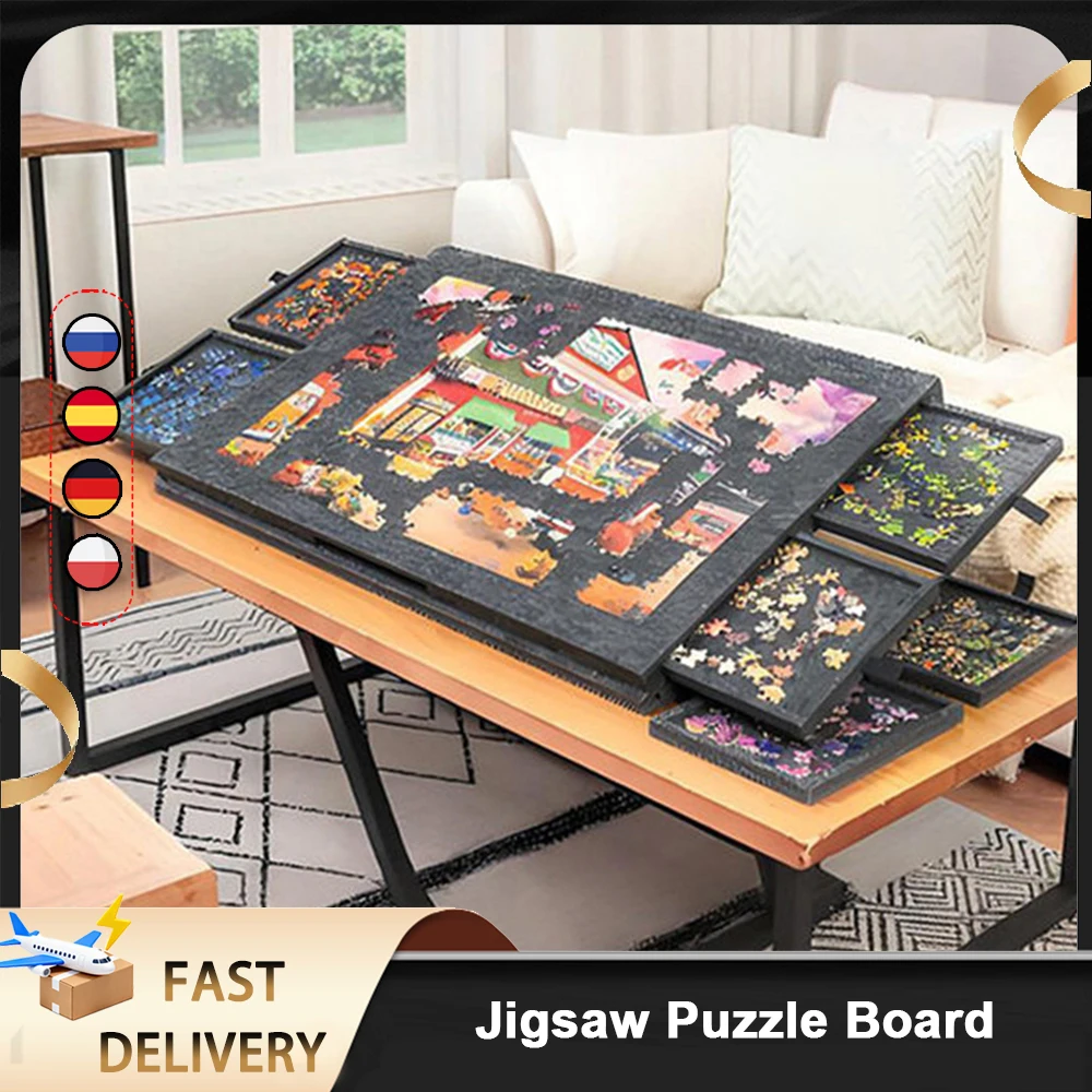 Table de puzzle décorative 6-en-1 - Bureau de puzzle inclinable avec 6 tiroirs, capacité de 1000 pièces pour la décoration intérieure et le rangement éducatif