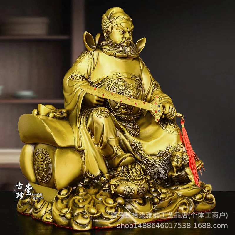 Brass Zhongkui Blessing Ornament Sitting on Coffin, Fortune Star, Home and Office Decoration, Celestial Master and Official Bles