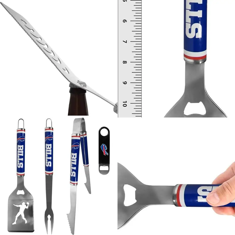 

Buffalo Bills 3-Piece Stainless Steel BBQ Set with Bottle Opener, Team-Colored