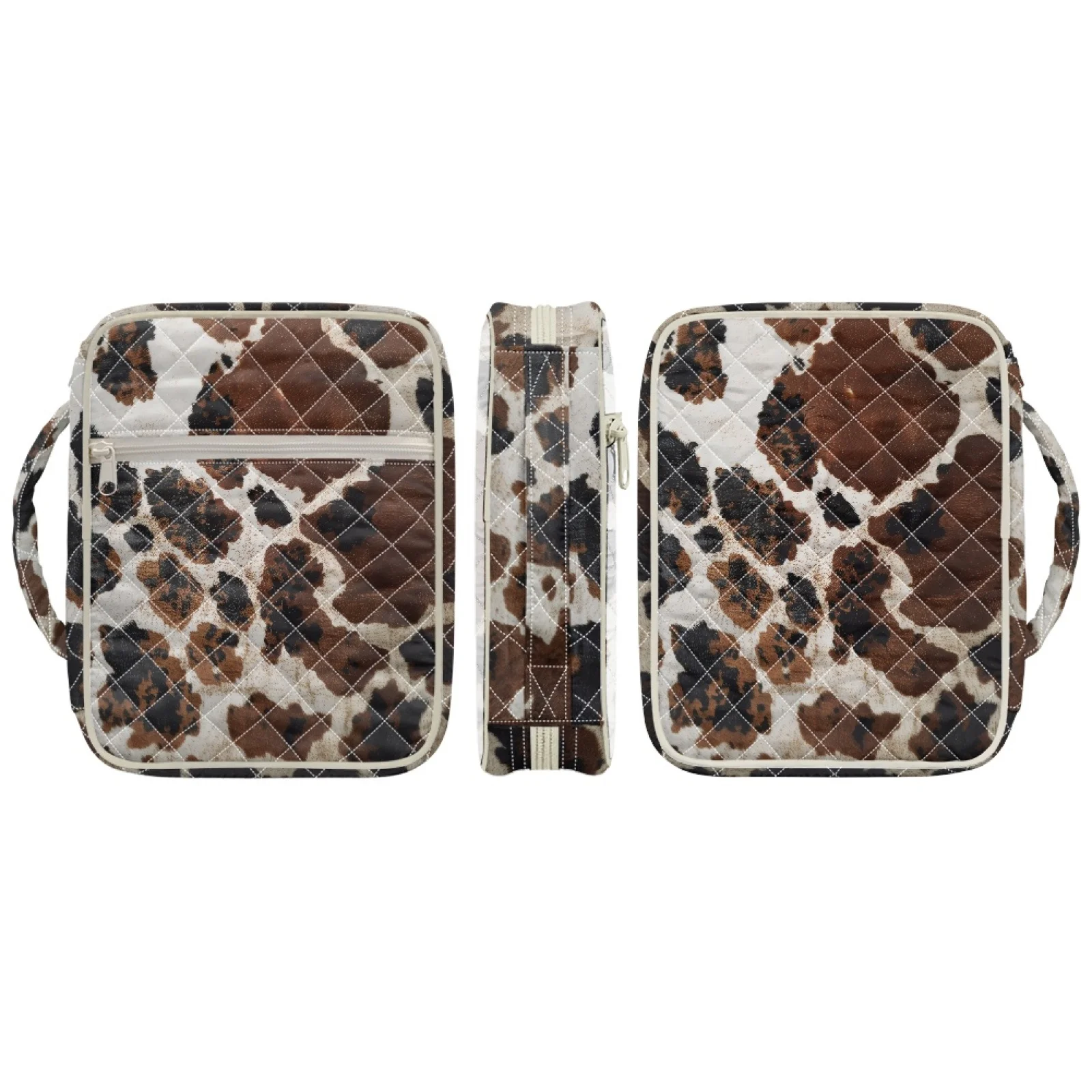 Coloranimal Quilted Bible Cover Case Cowhide Print Fashion 2026 Collection, Elastic Polyester Carry Bag for Men Scripture Study