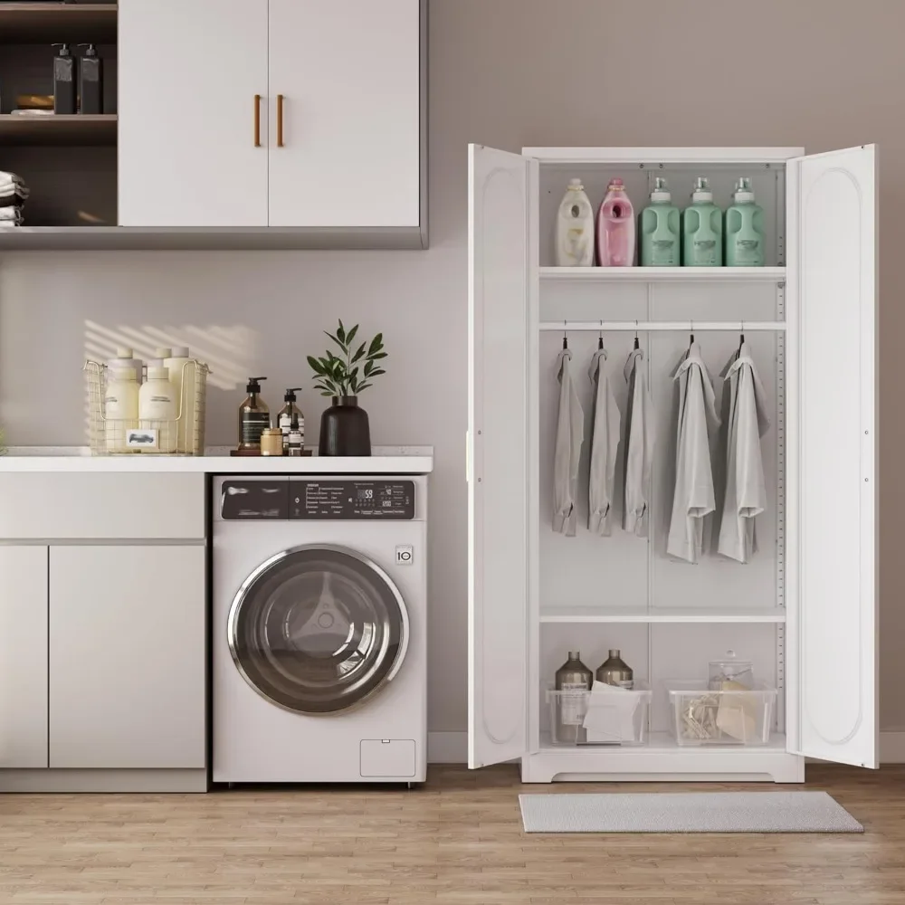 

Wardrobes, 71" Armoire Wardrobe Closet with Hanging Rod&Adjustable Shelves, Metal Storage Cabinet for Bedroom