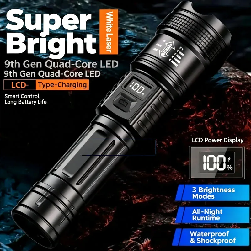 Super Bright Laser Flashlight High PowerLong DistanceRechargeableTactical Light with Intelligent Digital PowerDisplayEndurance