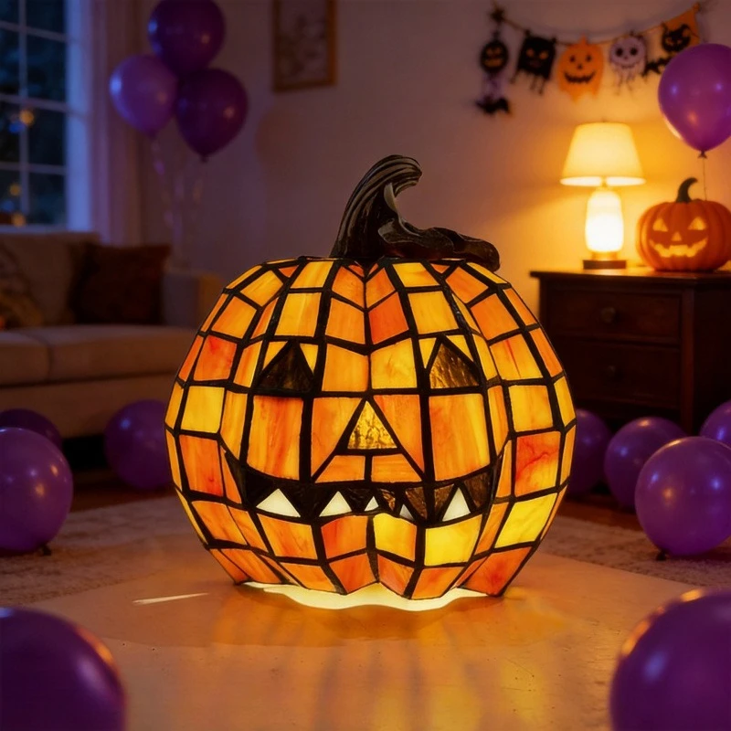 [Pack of 10] New Halloween Glass Pumpkin Lantern Ornament Thanksgiving Decoration Crafts Small Ornament Tiffany Craft