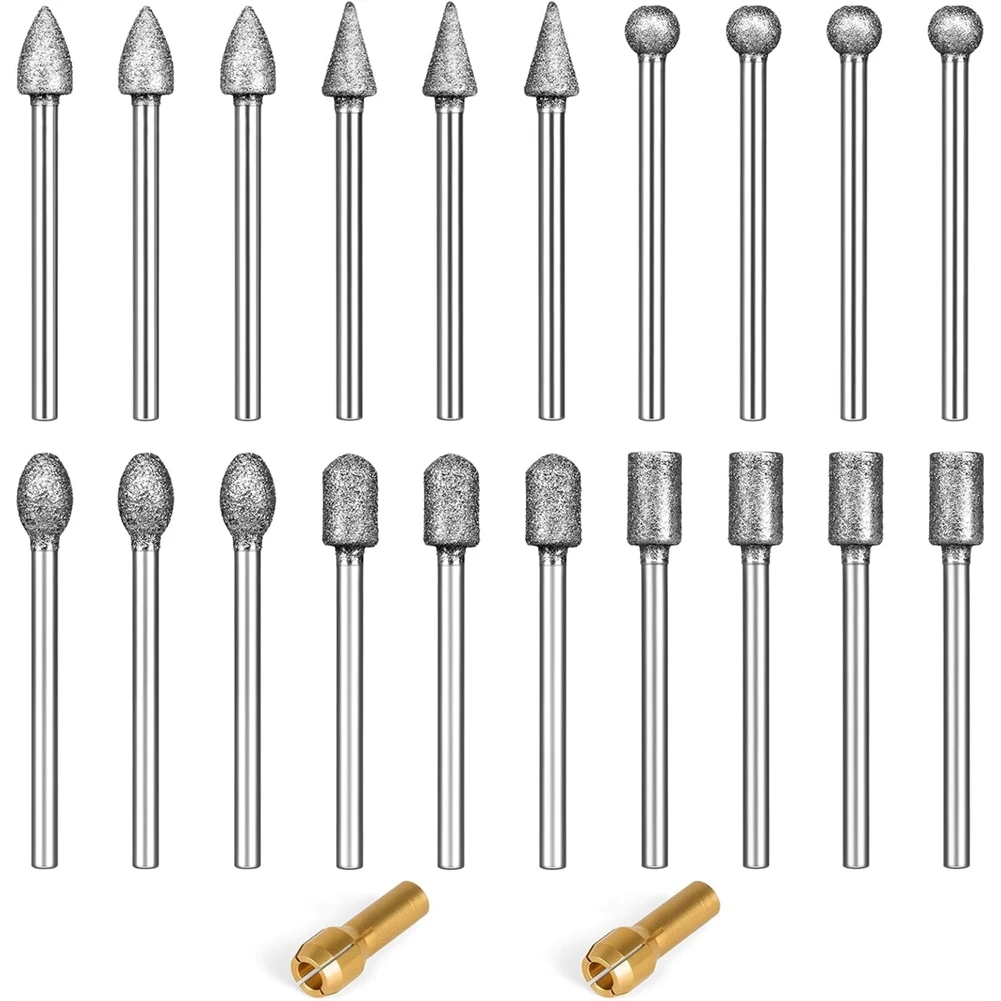 AT43-Set di punte diamantate con gambo da 1/8 di pollice, grana 120, punte diamantate per compatibilità di intaglio della porcellana in resina di pietra