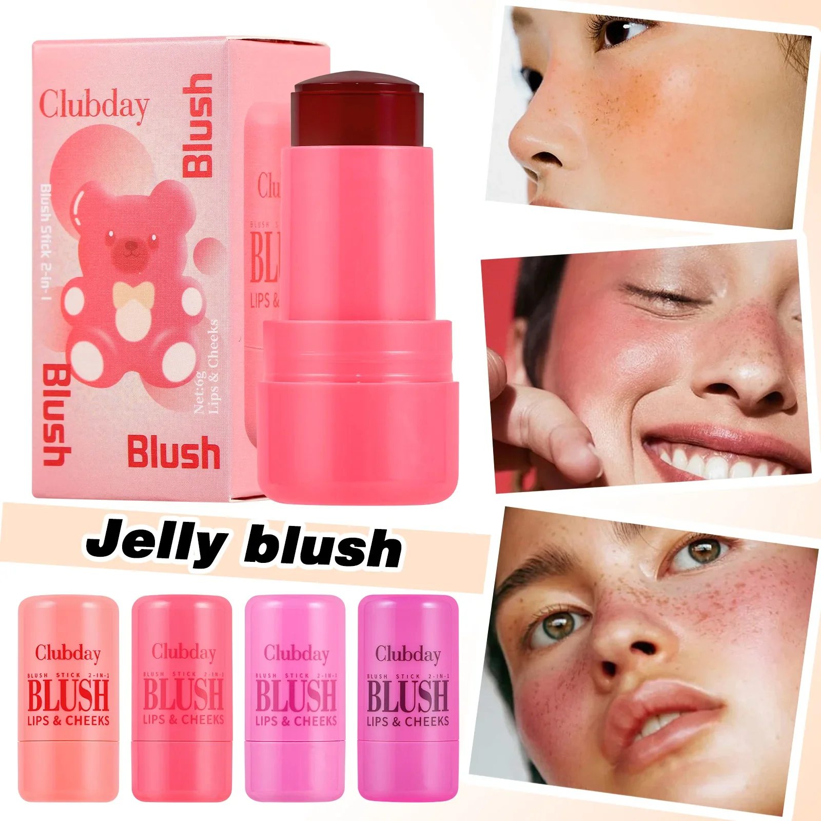 MISS ROSE Jelly Matte Moisturising Bouncy Blush Stick Makeup Sheer Coverage Oil Control Natural Finish Blendable Cushiony Blushe