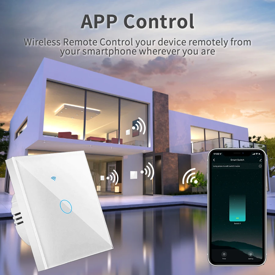 Tuya Smart WiFi Switch Work With Alexa Google Home No Neutral Wire Wireless 433Mhz Remote Touch Sensor Panel Switch 1/2/3Gang EU