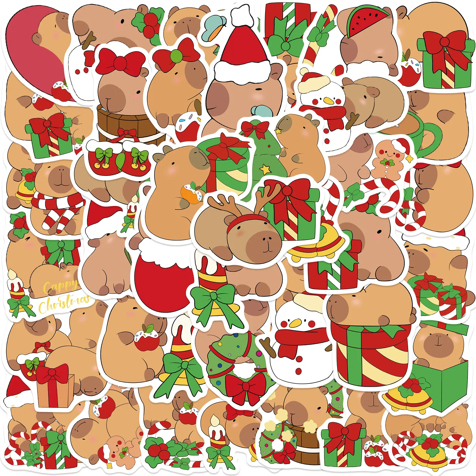 50 stücke Nette Weihnachten Capybara Graffiti Aufkleber DIY Telefon Gitarre Laptop Koffer Tasse Wasserdicht Cartoon Aufkleber Kinder Spielzeug