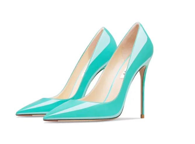 أحذية فردية أصلية جديدة، كعب عالٍ من الجلد اللامع باللون الأخضر الداكن، أحذية نسائية احترافية مثيرة بفم ضحل