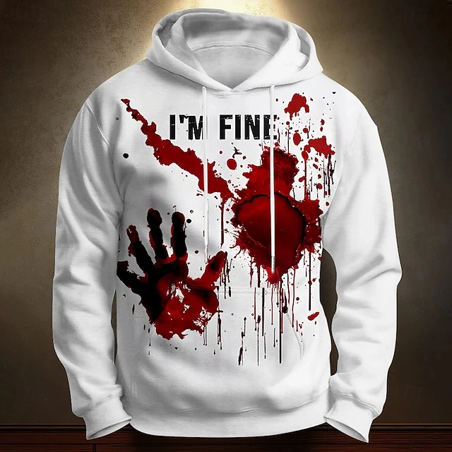 

New Blood Printed Unisex Hoodies I'M FINE Print 3D Pattern Hooded Pullover Sweatshirt Fashion Hoodie Streetwear Long Sleeve Tops