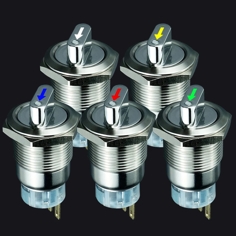 22mm Waterproof Metal Rotary Selector Switch 2 3 Postion 1NO1NC 2NO2NC 12V Red Green LED Stainless Steel Push Button Knob Switch