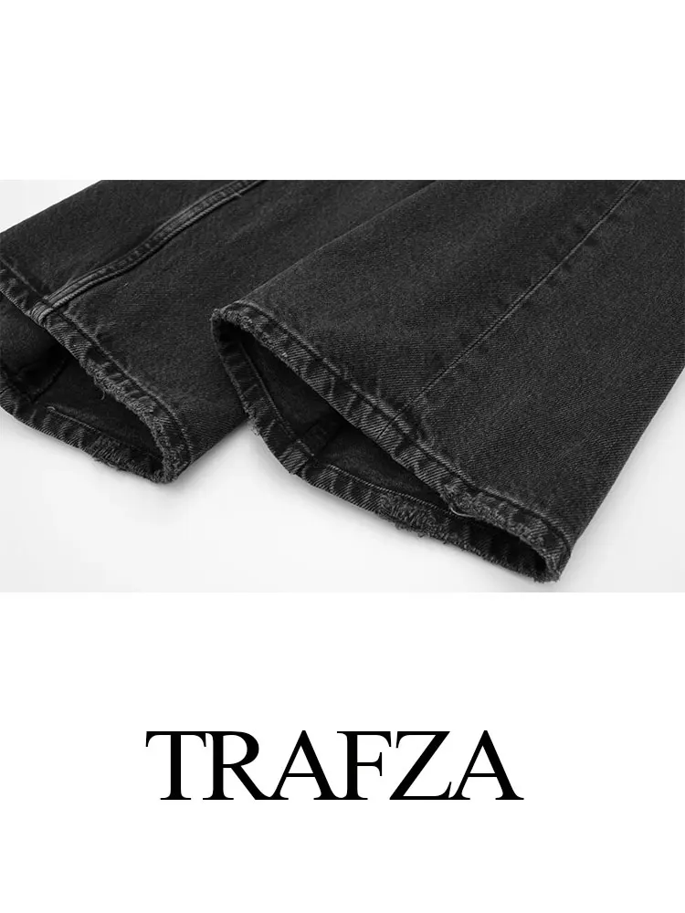 Imagem -06 - Trafza-calças Compridas Monocromáticas Femininas Calças Jeans Gradiente Versátil Streetwear Casual Moda 2024