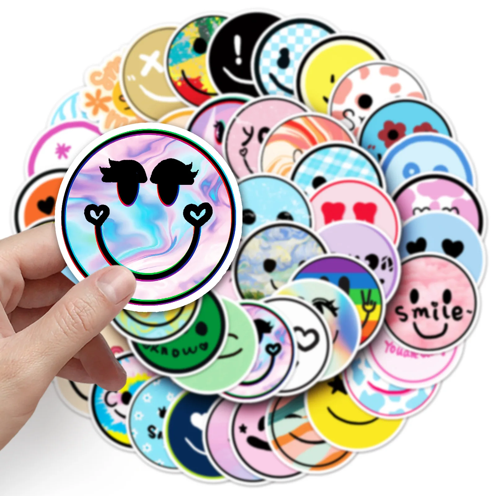 50/100Pcs INS Novelty Cartoon Cute Kawaii Smile Face Stickers PVC Waterproof Stickers Decals For Kids Boys Girls Toys Gifts