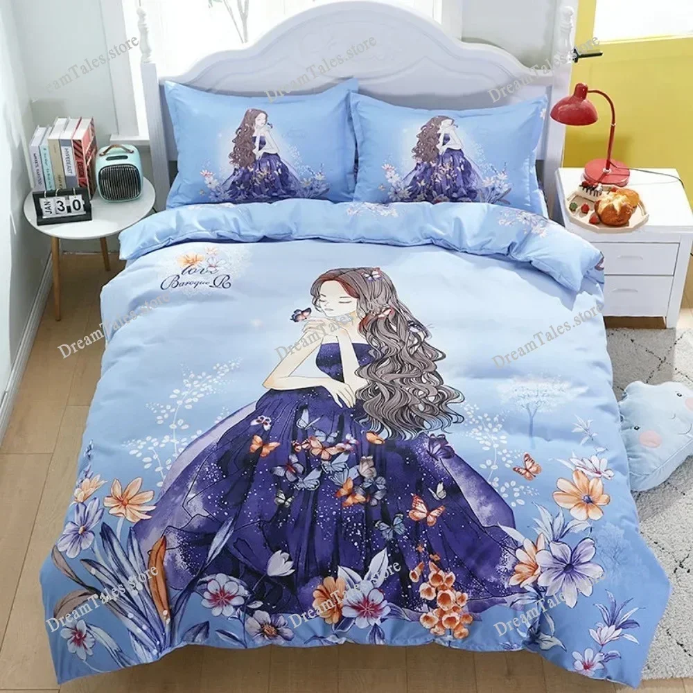 Microfibre Bedding Sets,The Beautiful Girl Motif ,Children's Bed Decor Duvet Cover for Teenagers Adult Puppy Bed Linen592FQH