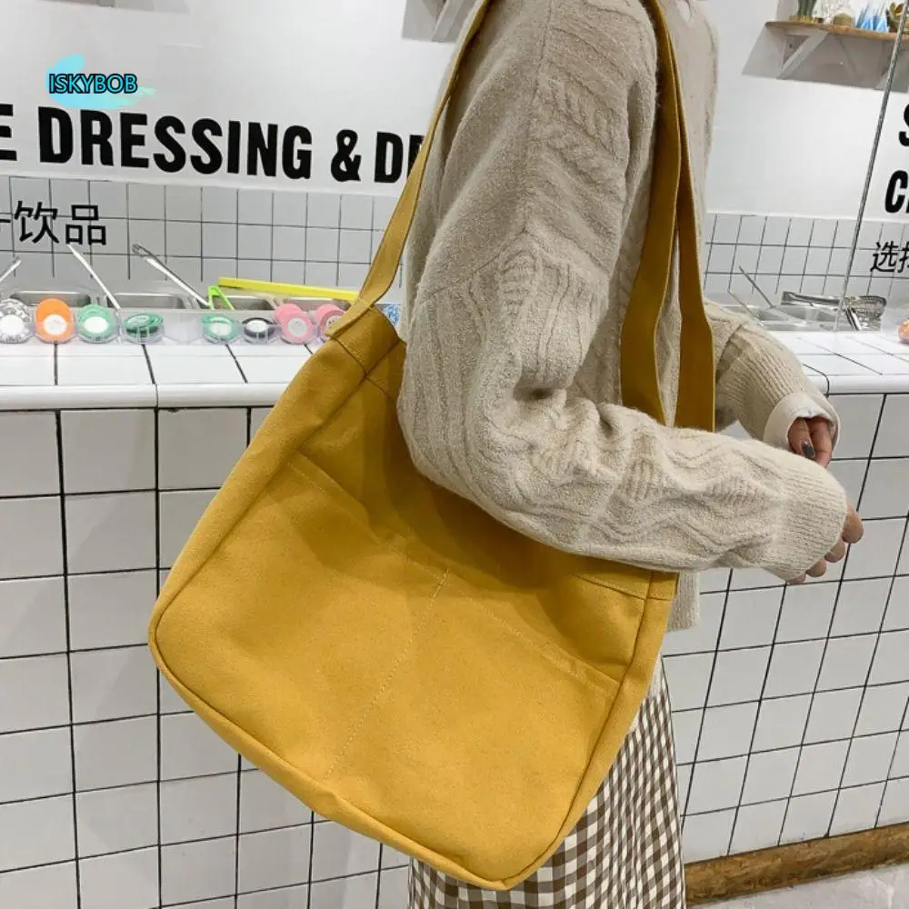 

Solid Color Canvas Tote Bag Large Capacity Multifunctional Women Handbag Commuting Simple Student Shoulder Bags Daily Use