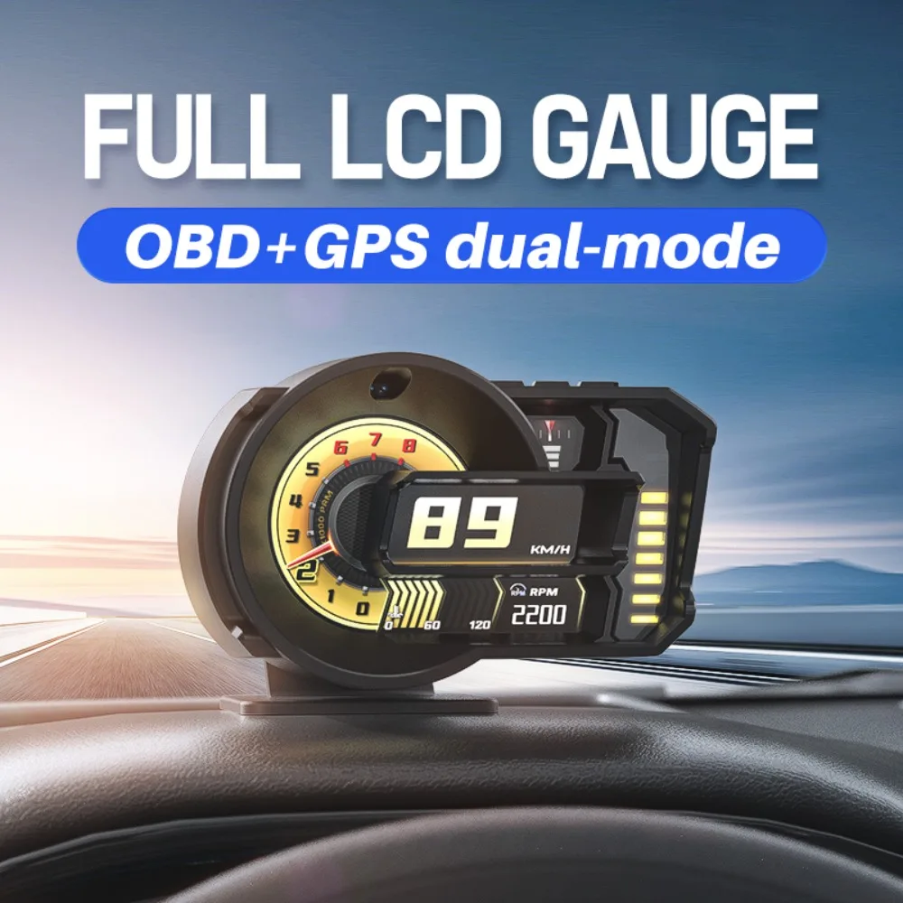 Car OBD2+GPS HUD Car Computer - Digital Speed Slope Tachometer Water&Oil Temp Display  Smart Driving