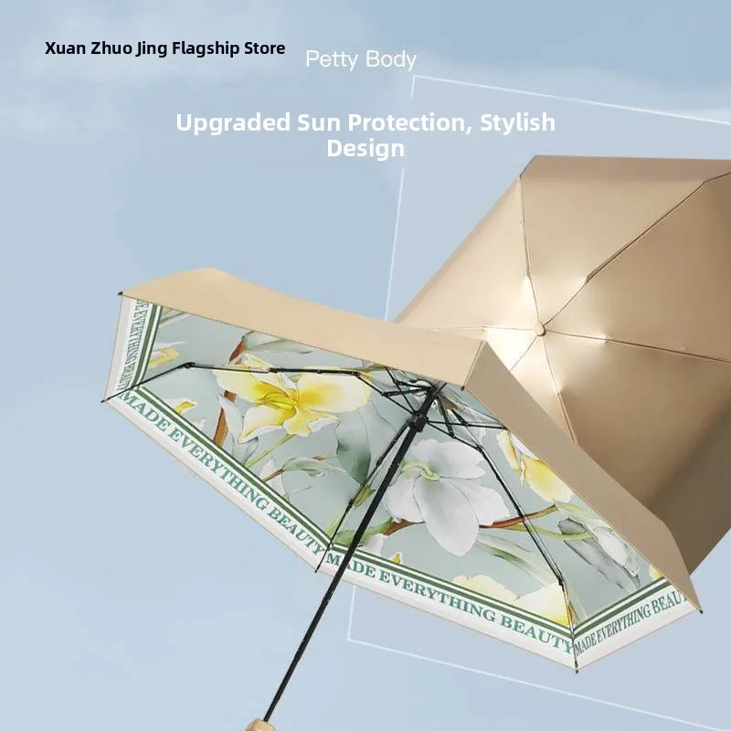 

Новый титаново-золотой плоский зонт-шестиспицевик для кармана, солнцезащитный зонт от солнца и дождя, всепогодный солнцезащитный зонт