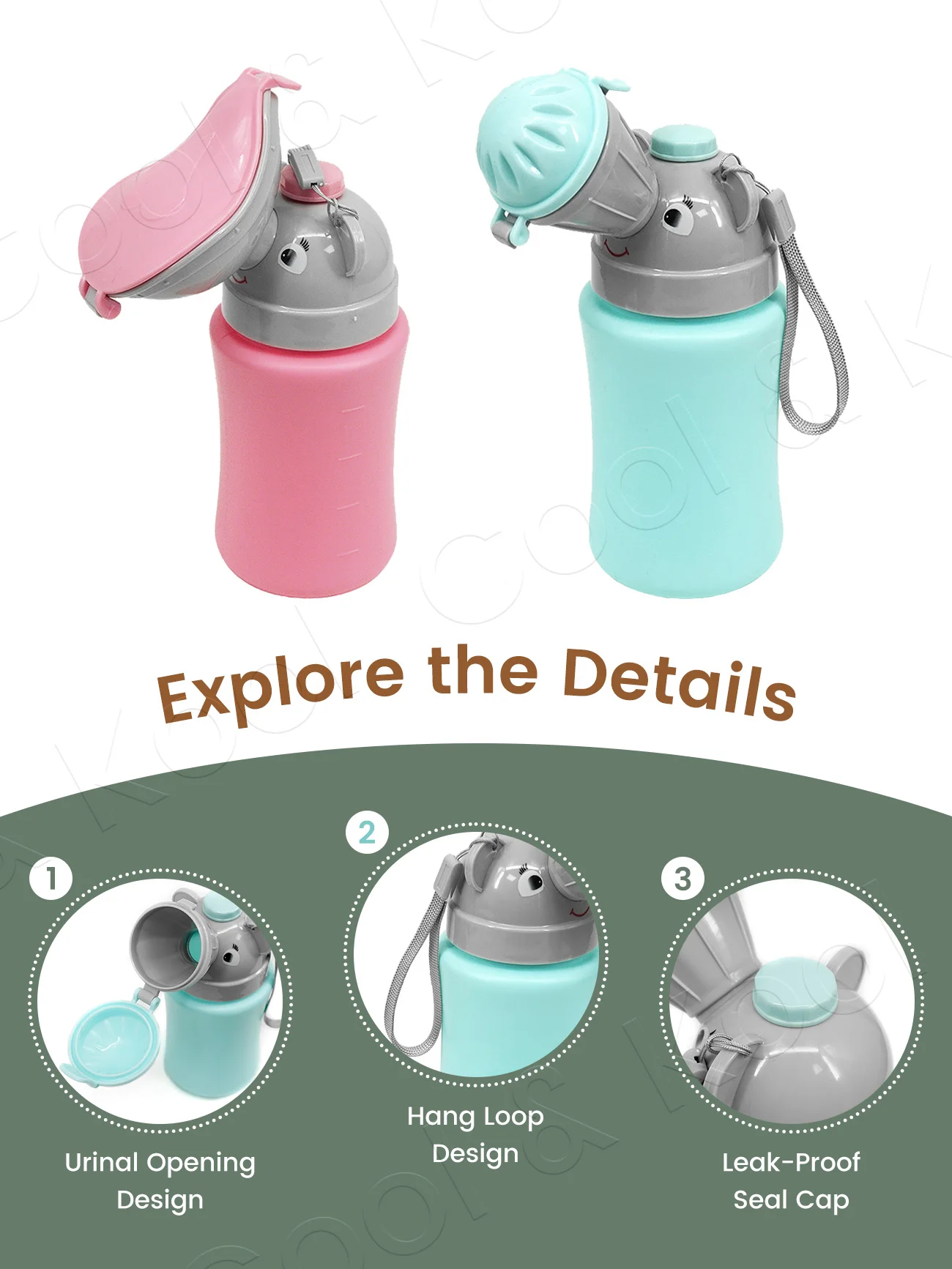 Portable Kids Travel Pee Bottle, Leak-Proof Toddler Urinal for Car Trips, Outdoor & Potty Training - view 3