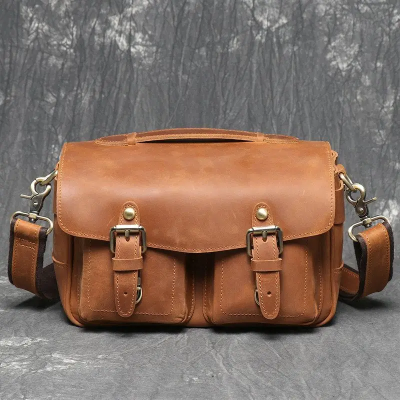 Vintage Top Layer Cowhide Leather Camera Bag Single Shoulder Handbag Photography Bag Retro Style Messenger Bag Handbag
