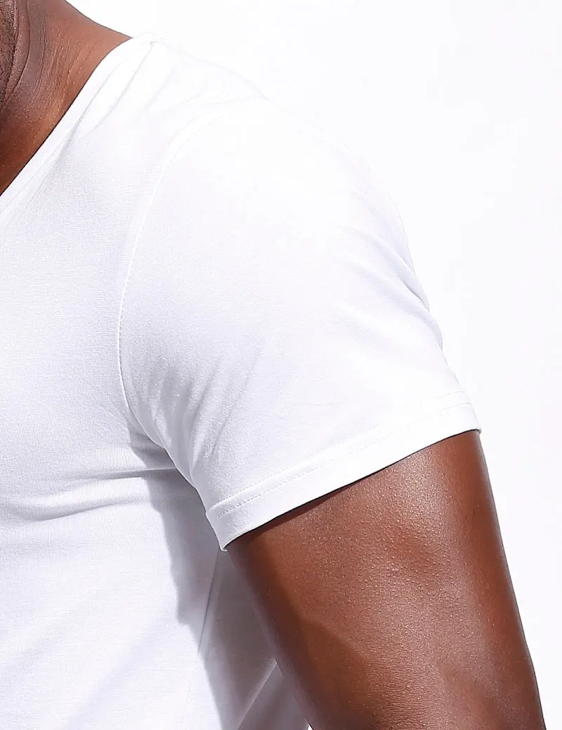 Deep V Neck T Shirt for Men Low Cut Vneck Wide Vee Tee Male Modal Drop Tail Slim Fit Short Sleeve Tshirt Invisible Undershirt