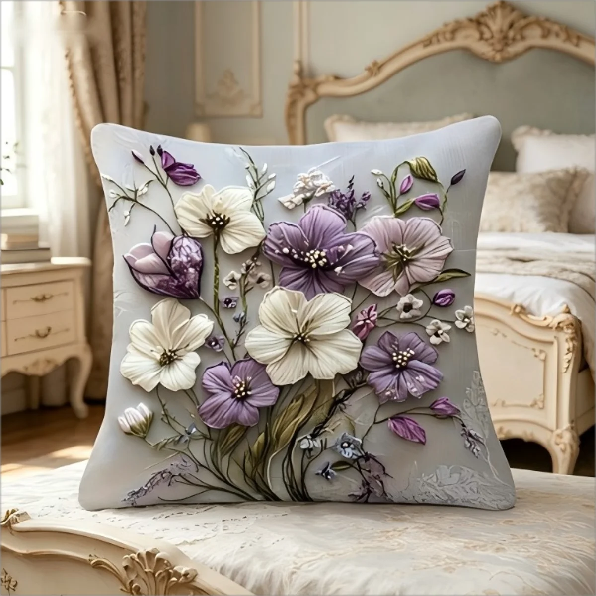 2D Effect Purple White Flower  - Embroidery Effect ulasan dan harga