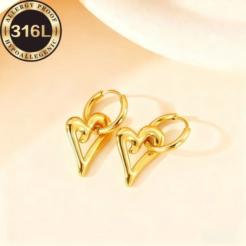 316L high-quality stainless steel is hypoallergenic, hollowed out peach heart shape, anti-fading, suitable for skin-friendly