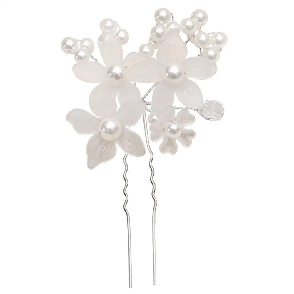 1Pc Faux Pearl Flower Hair Pin, Soft White Wedding Headwear, Graceful Hair Clip Bride Jewelry For Bridal Styling