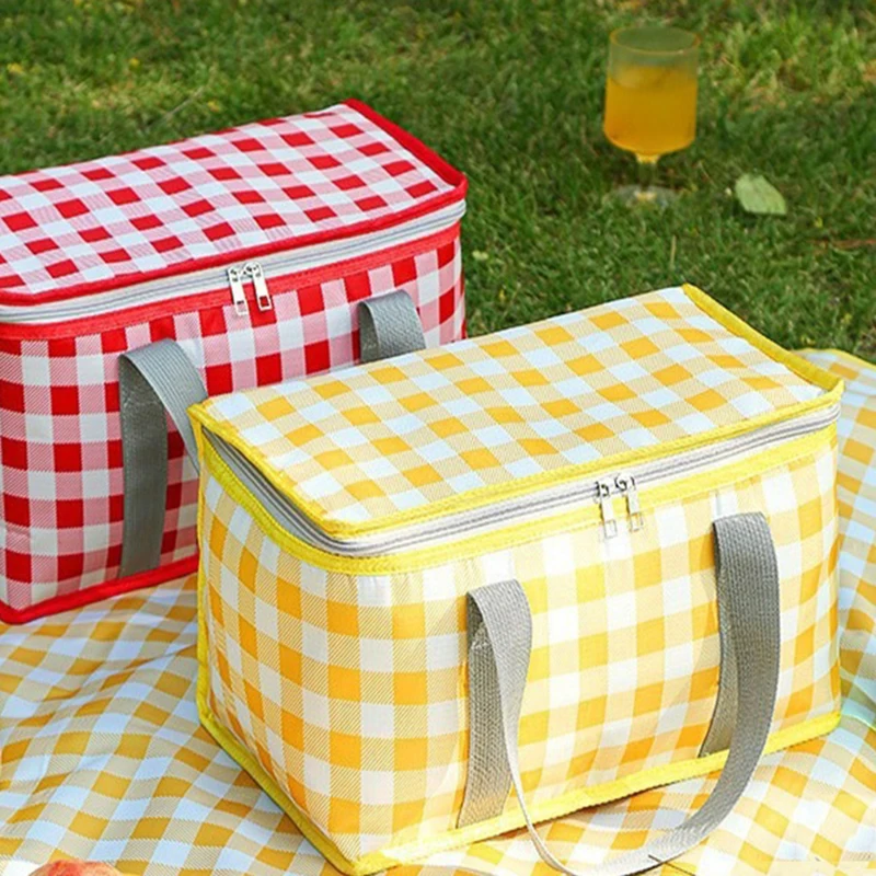 Autumn Outdoor Portable Waterproof Insulated Handbagstudent Spring Outing Travel Camping Large Capacity Checkered Picnic Bag