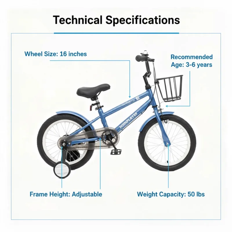 دراجات الأطفال للأولاد والبنات من سن 3 إلى 10 سنوات باللون الأزرق، مناسبة لـ 16-20 بوصة، خفيفة الوزن وآمنة. #3