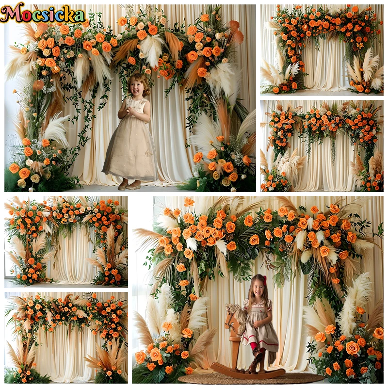 

Wedding Background For Photography Orange Flower Curtain Wall Adult Kid Portrait Birthday Backdrop Party Photobooth Po Photozone