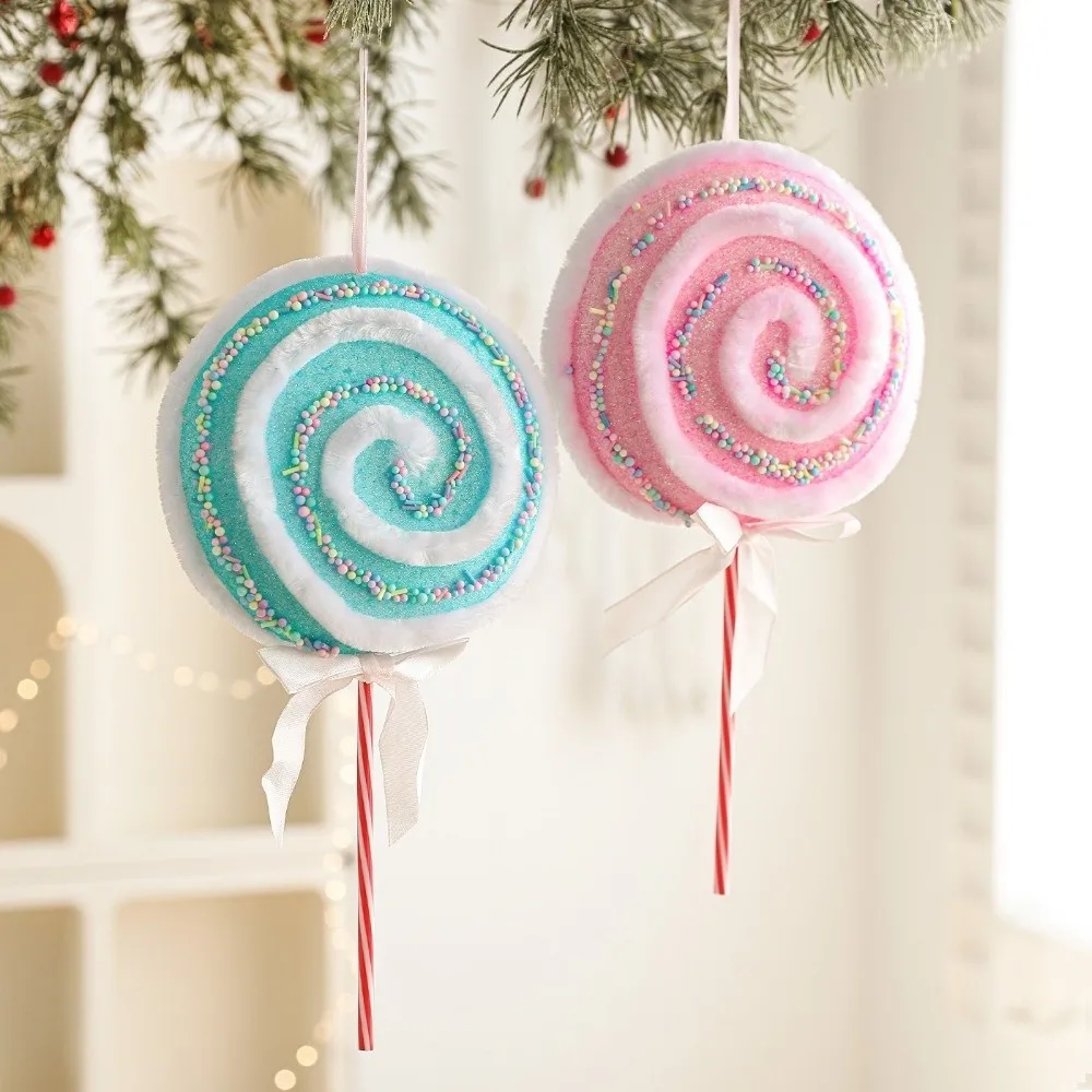 Piruleta de macarrón de Navidad colorida, colgante de piruleta de Navidad de espuma de dibujos animados, ramas de piruleta con lazo colgante, regalo de Año Nuevo